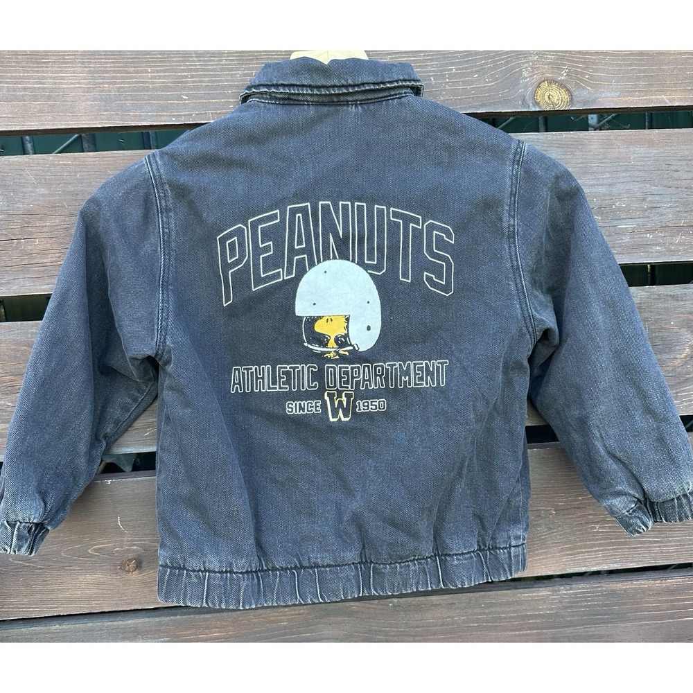 Zara Kids Peanuts Woodstock Denim Snap‎ Jacket Size 4/5